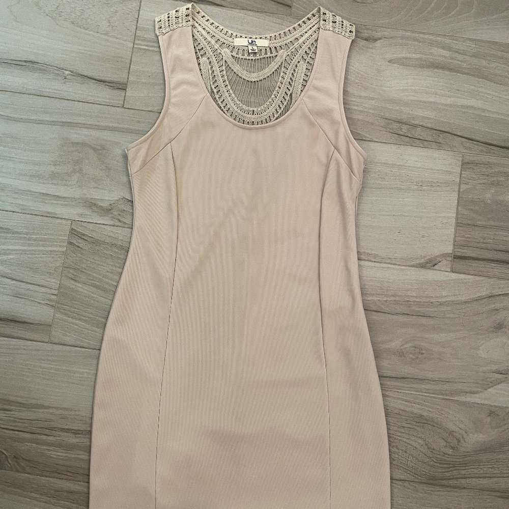 Tan YA Fitted Dress with Crochet Back
